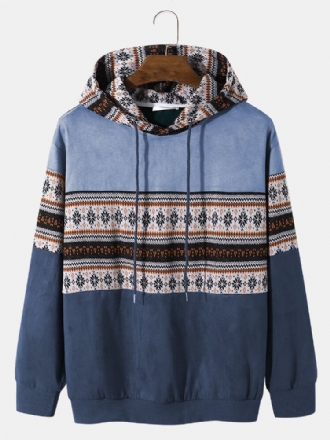 Herr Blommor Patchwork Kontrastfärg Dragsko Hoodshirts