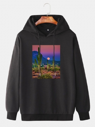 Herr Cactus Landscape Graphic Drop Shoulder Huvtröjor Med Dragsko