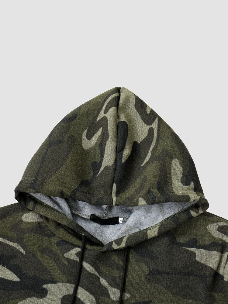 Herr Camo Print Dragkedja Bodycorn Hem Casual Hood Sweatshirt