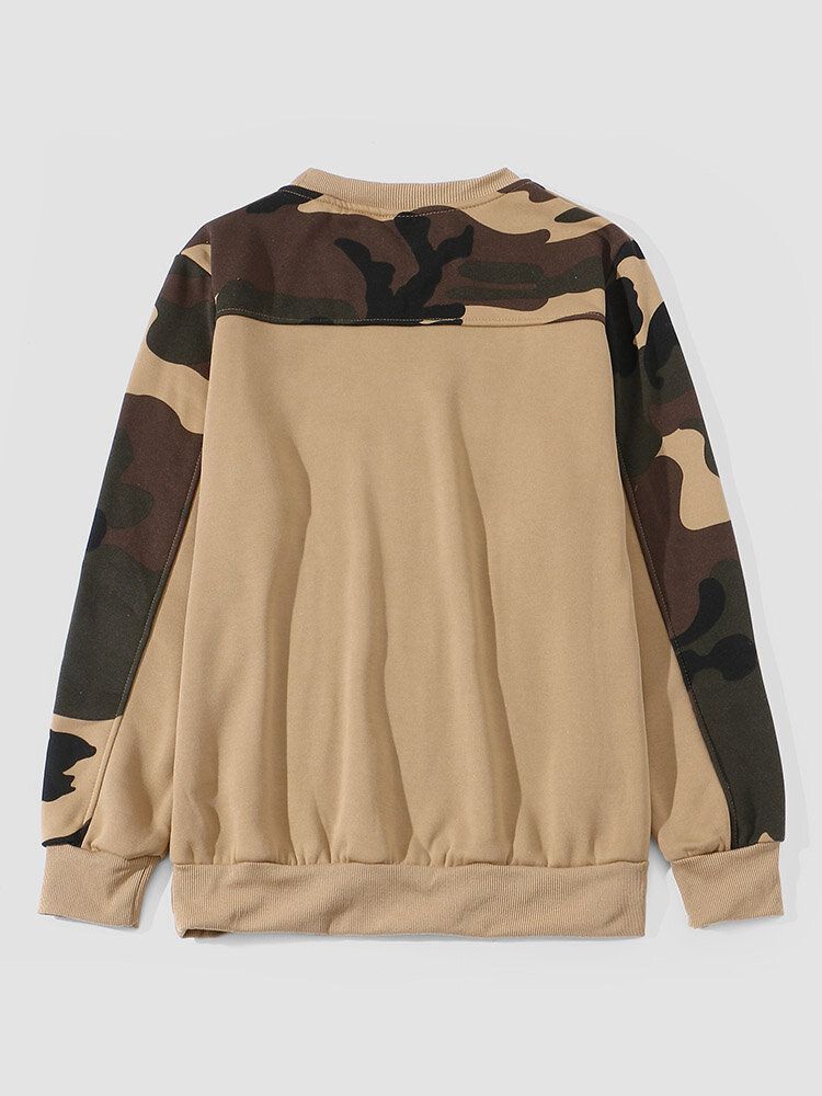 Herr Camo Print Patchwork Applikation Bodycorn Hem Pullover Sweatshirt