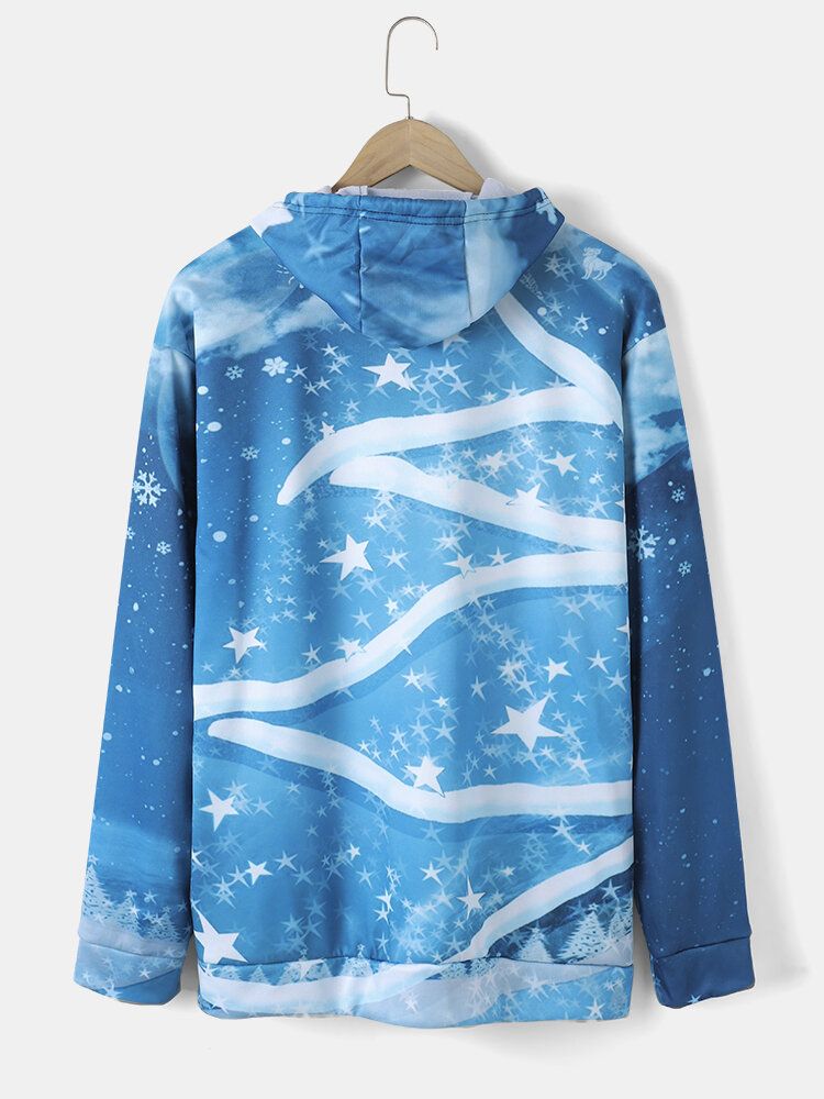 Herr Christmas All Over Stars Snowflake Print Casual Huvtröjor Med Dragsko