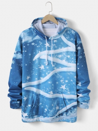 Herr Christmas All Over Stars Snowflake Print Casual Huvtröjor Med Dragsko