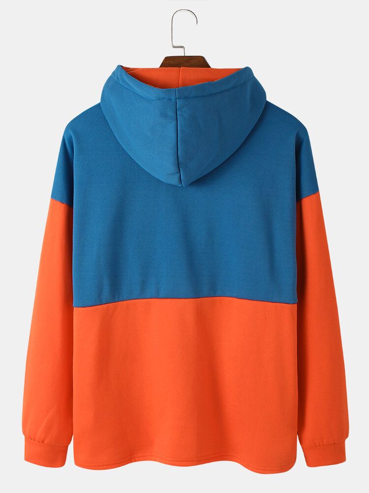 Herr Color Block Patchwork Button Up Dubbla Fickor Casual Hoodie