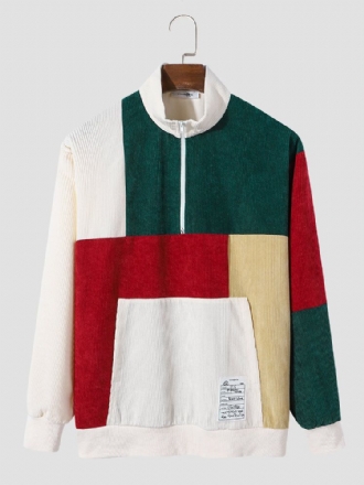 Herr Color Block Patchwork Halv Zip Manchester Pullover Sweatshirts