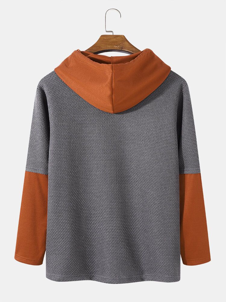 Herr Color Block Patchwork Hoodie Med Dragsko