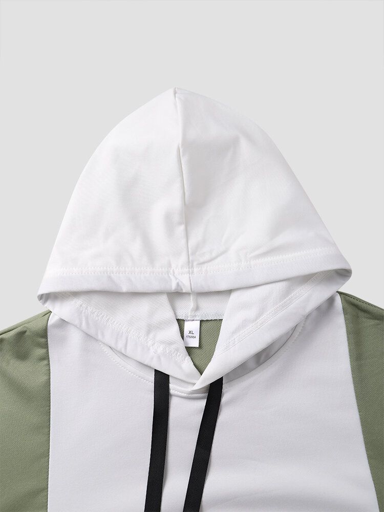 Herr Colorblock Kangaroo Pocket Drop Shoulder Casual Huvtröjor Med Dragsko