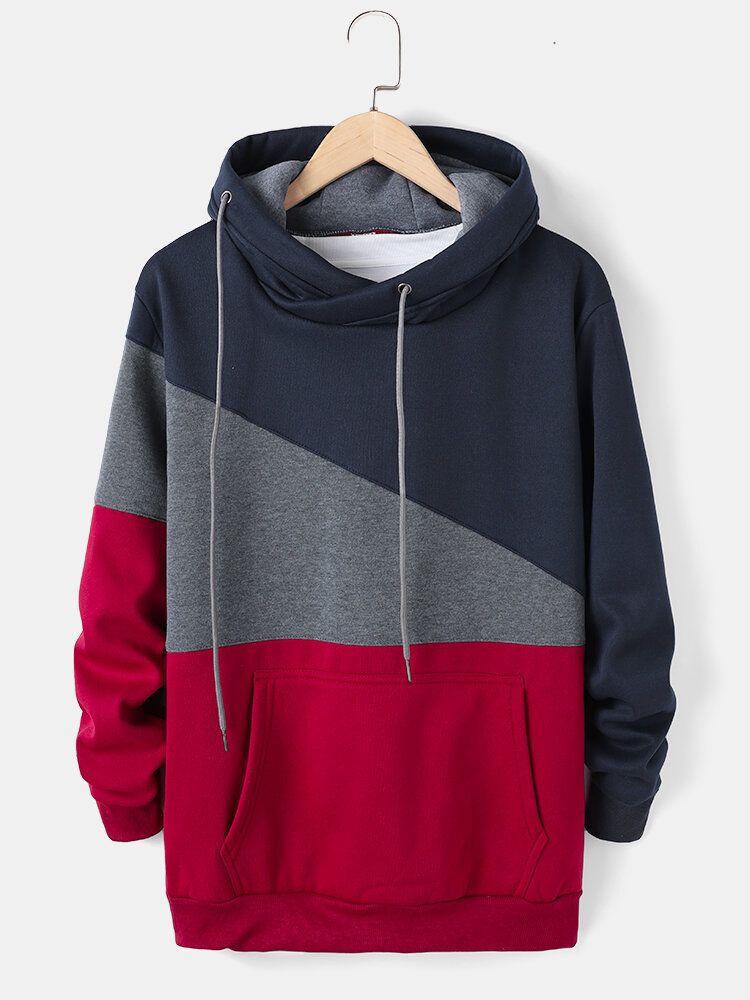 Herr Colorblock Patchwork Dragsko Casual Pullover Hoodie