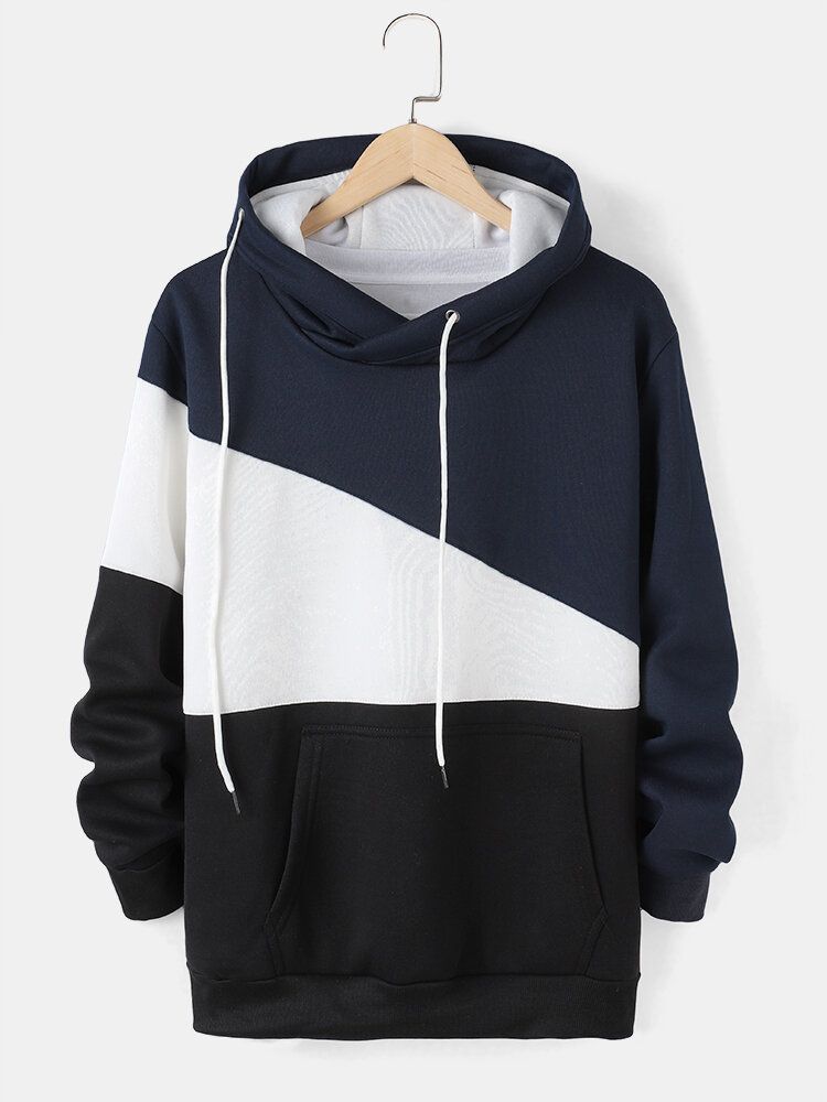 Herr Colorblock Patchwork Dragsko Casual Pullover Hoodie