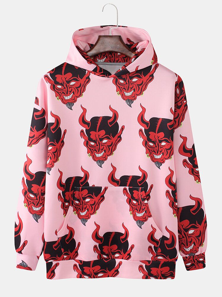 Herr Demon Print Kangaroo Pocket Long Sleeve Hoodies