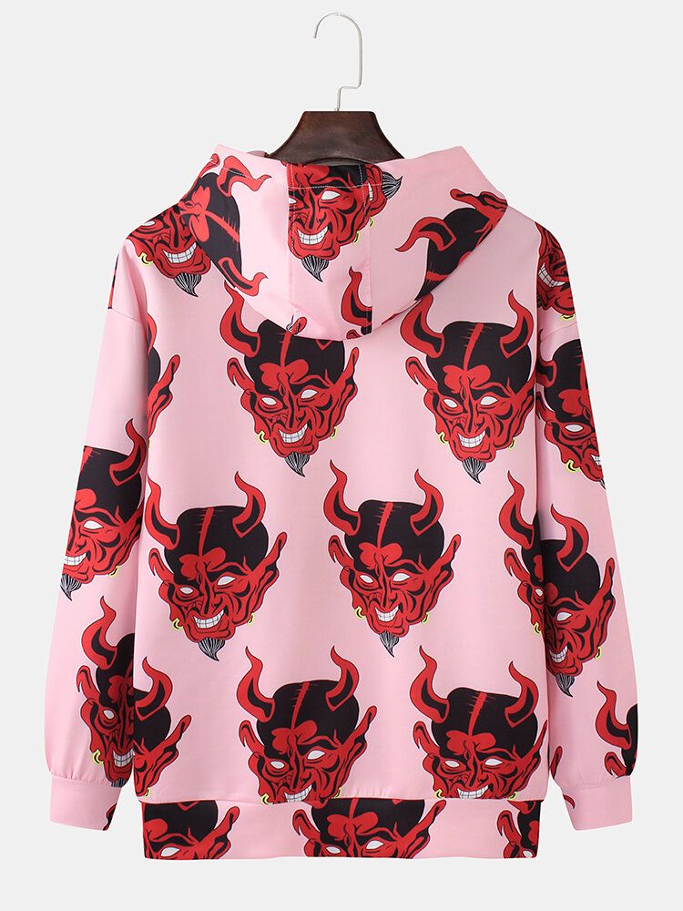 Herr Demon Print Kangaroo Pocket Long Sleeve Hoodies