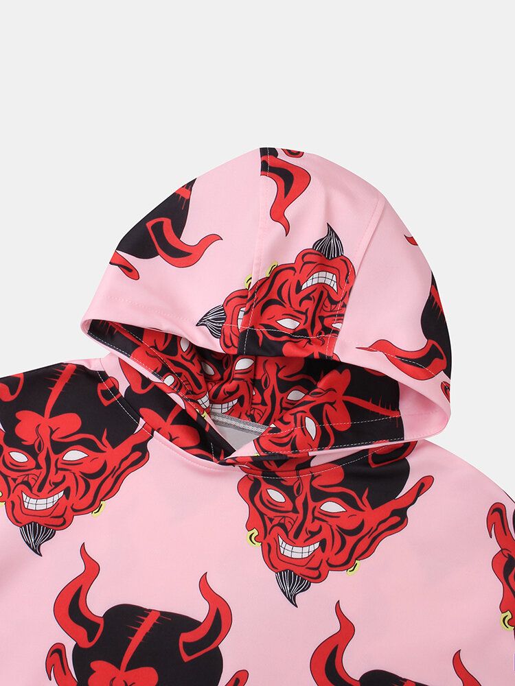 Herr Demon Print Kangaroo Pocket Long Sleeve Hoodies