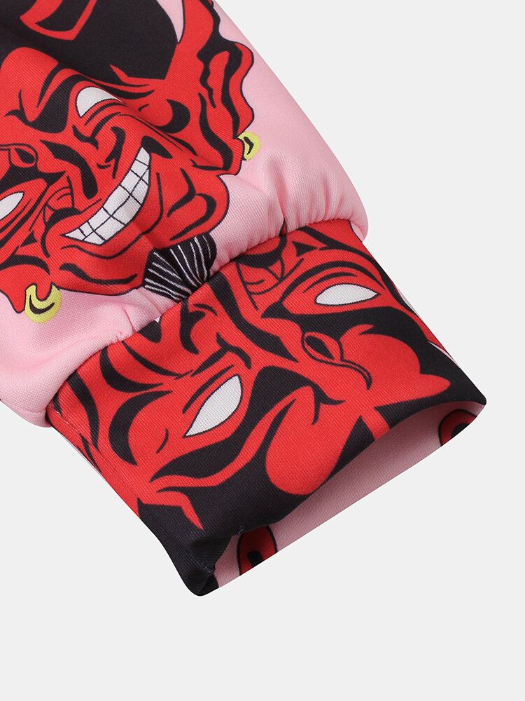 Herr Demon Print Kangaroo Pocket Long Sleeve Hoodies