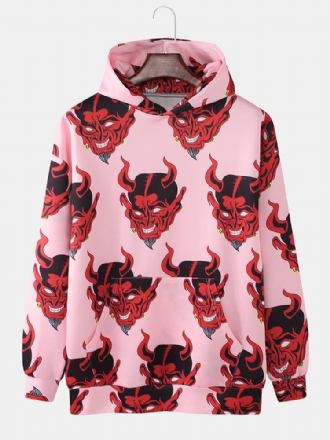 Herr Demon Print Kangaroo Pocket Long Sleeve Hoodies