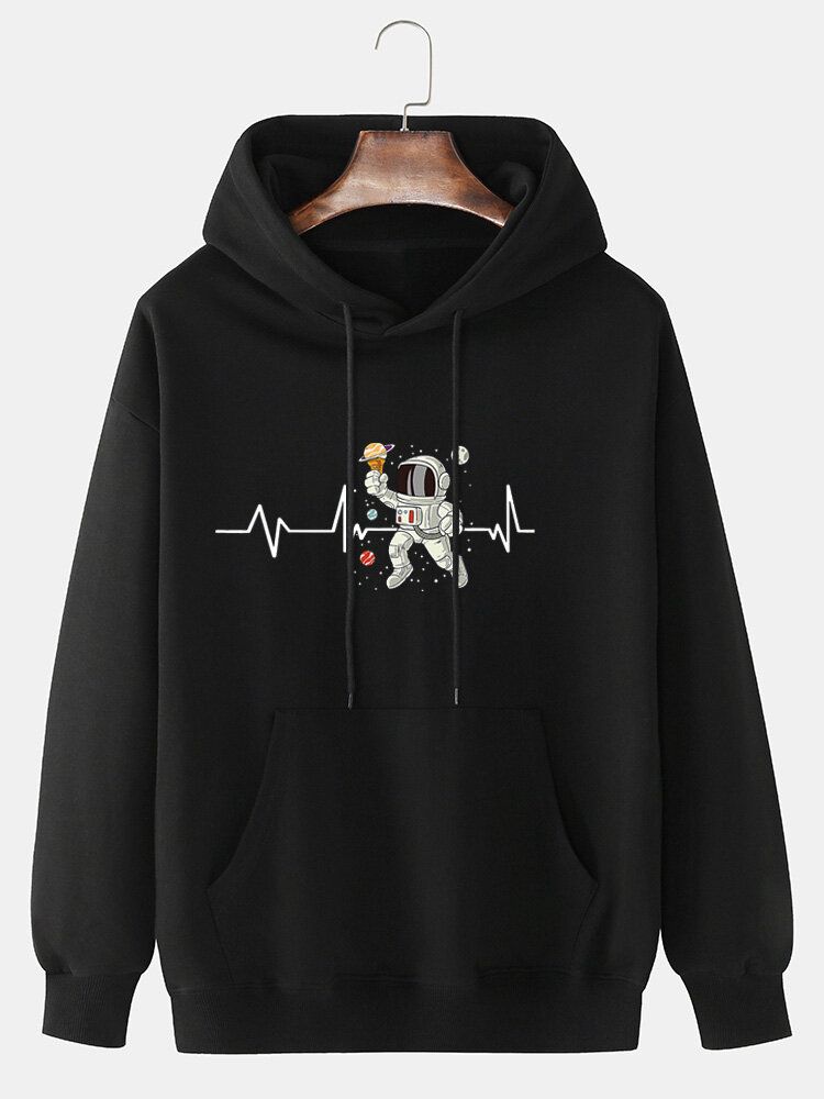 Herr Ekg Glass Astronauttryck Bomulls Dragsko Hoodie