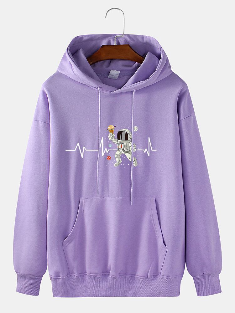 Herr Ekg Glass Astronauttryck Bomulls Dragsko Hoodie