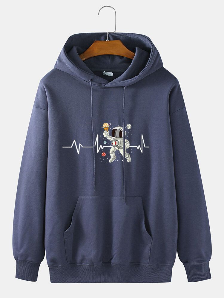 Herr Ekg Glass Astronauttryck Bomulls Dragsko Hoodie