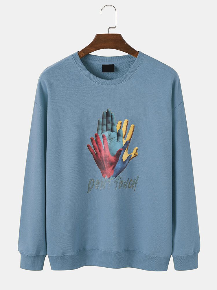 Herr Hand Letter Print Drop Shoulder Långärmade Sweatshirts