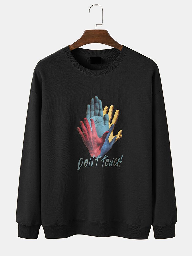 Herr Hand Letter Print Drop Shoulder Långärmade Sweatshirts