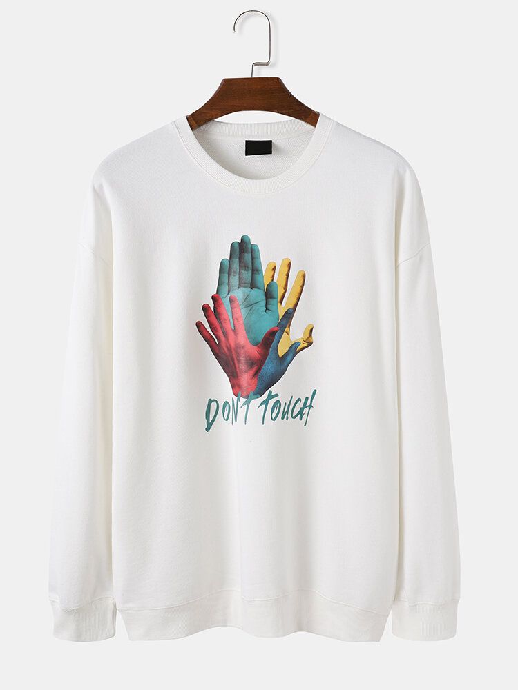 Herr Hand Letter Print Drop Shoulder Långärmade Sweatshirts