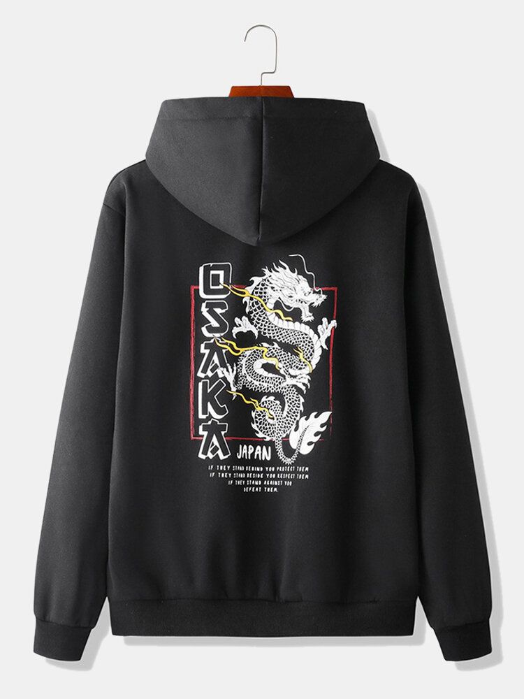 Herr Japansk Stil Dragon Back Print Snygg Daily Pullover Hoodie