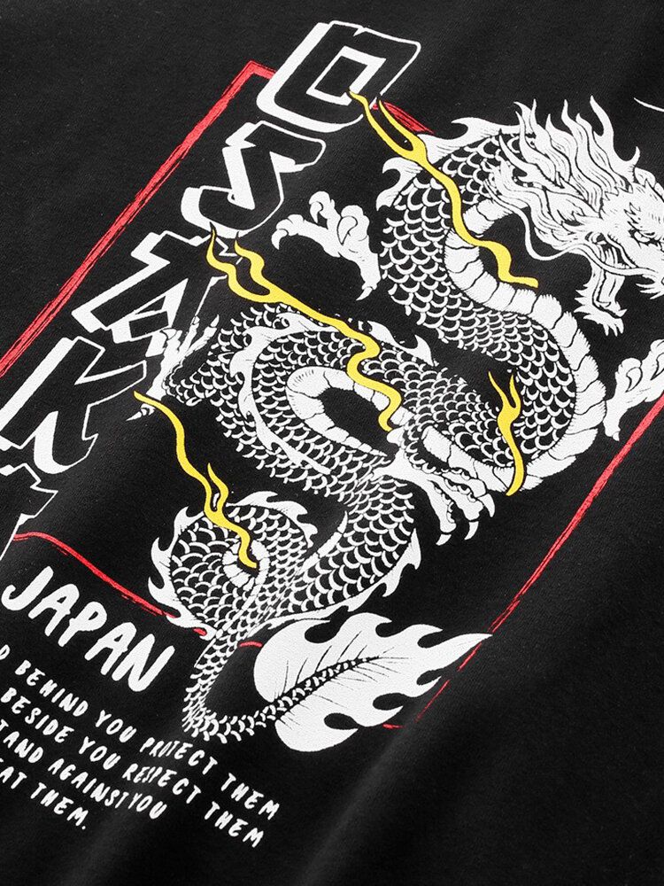 Herr Japansk Stil Dragon Back Print Snygg Daily Pullover Hoodie