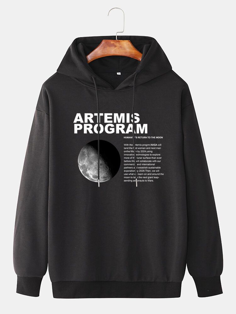 Herr Månen Grafiskt Brevtryck Enkla Långärmade Casual Hoodies