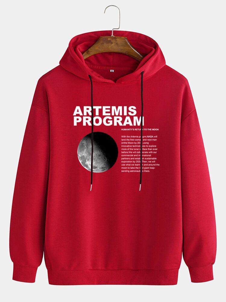 Herr Månen Grafiskt Brevtryck Enkla Långärmade Casual Hoodies