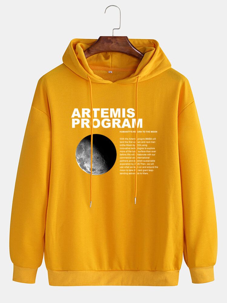 Herr Månen Grafiskt Brevtryck Enkla Långärmade Casual Hoodies