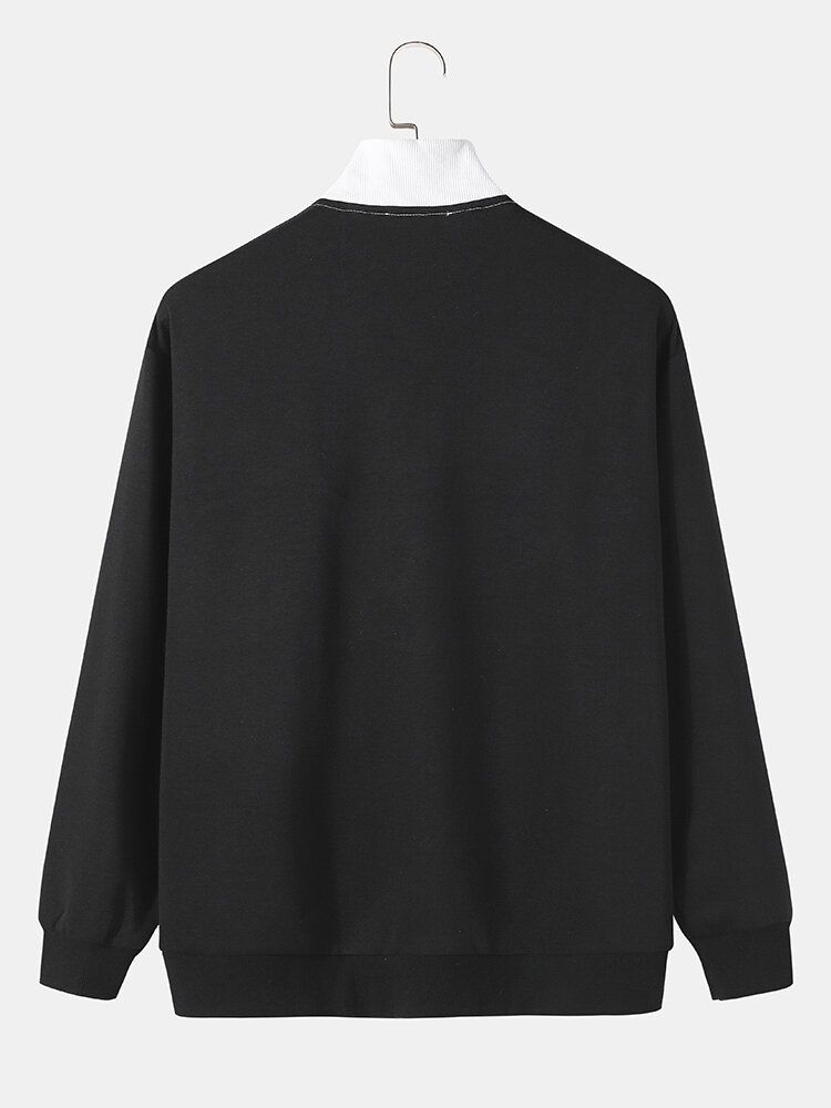 Herr Patchwork Colorblock 1/3 Dragkedja Höghalsad Sweatshirt