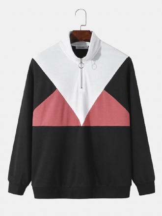 Herr Patchwork Colorblock 1/3 Dragkedja Höghalsad Sweatshirt