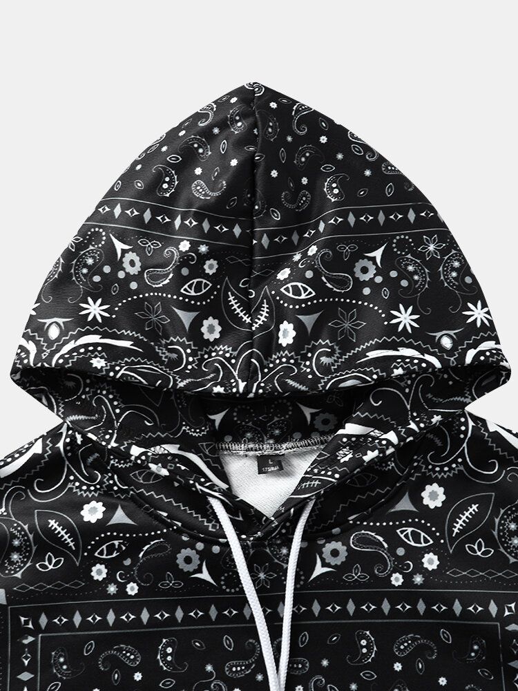 Herr Retro Paisley Etniska Främre Fickmönster Hoodies Med Dragsko