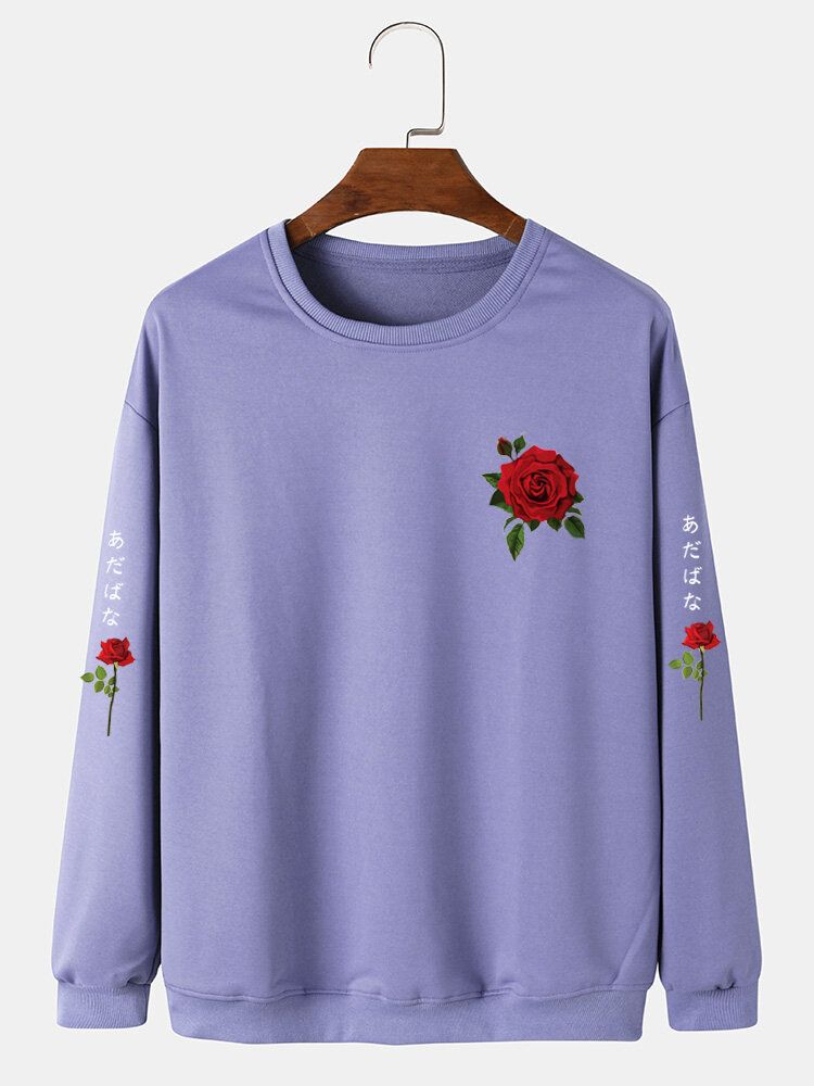 Herr Rose Japanese Letter Bodycon Hem Fritidströja Sweatshirt