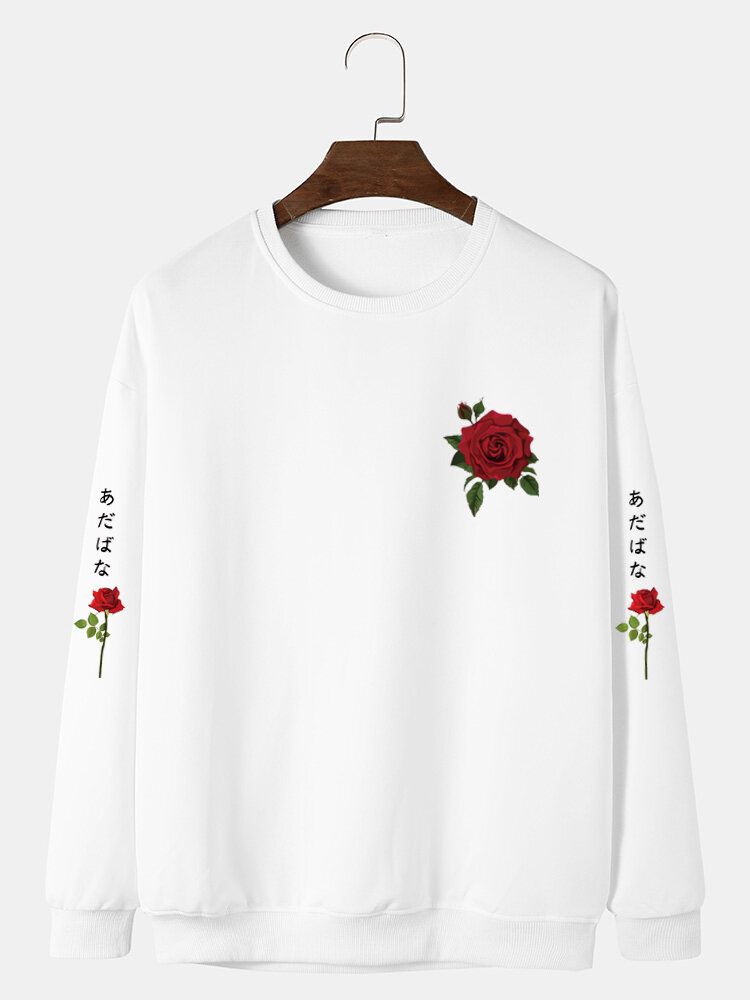 Herr Rose Japanese Letter Bodycon Hem Fritidströja Sweatshirt