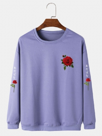 Herr Rose Japanese Letter Bodycon Hem Fritidströja Sweatshirt