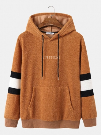 Herr Teddy Fleece Strip Ärm Letter Kangaroo Pocket Dragsko Huvtröja