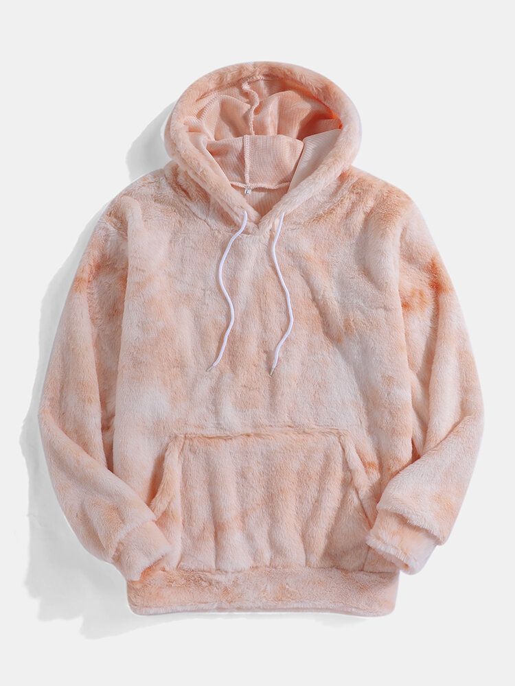 Herr Tie Dye Kangaroo Pocket Mysig Fluffy Plysch Hoodies