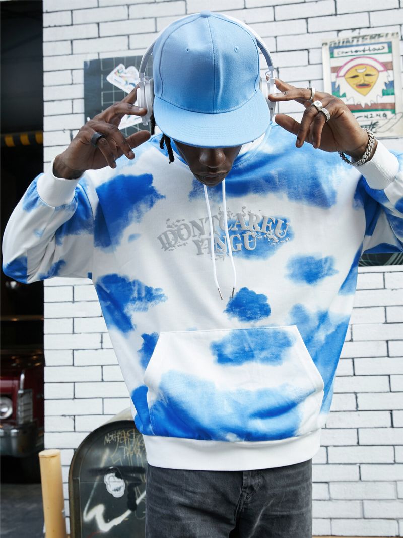 Herr Tie Dye Letter Print Pocket Hoodie