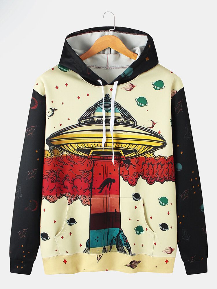 Herr Ufo Planet Graffititryck Kangaroo Pocket Design Hoodies