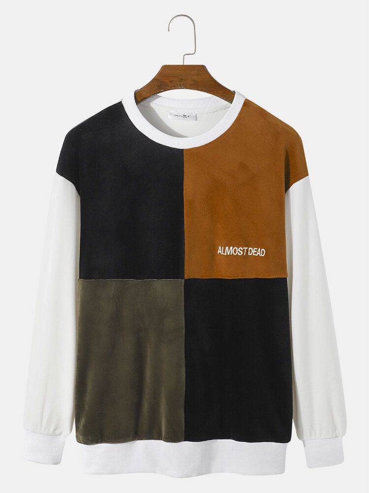 Herr Velvet Color Block Sweatshirt Med Rund Hals