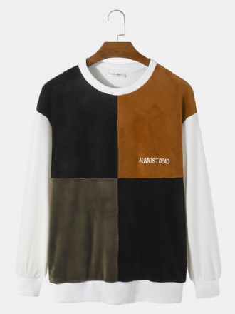 Herr Velvet Color Block Sweatshirt Med Rund Hals