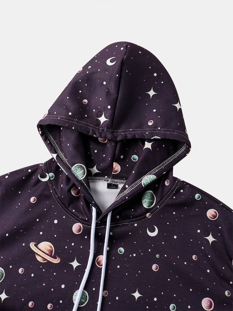 Herrdesign Astronaut Galaxy Print Långärmade Huvtröjor Med Ficka