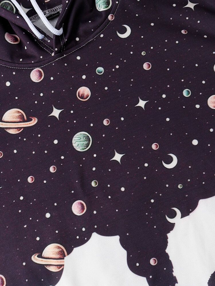 Herrdesign Astronaut Galaxy Print Långärmade Huvtröjor Med Ficka