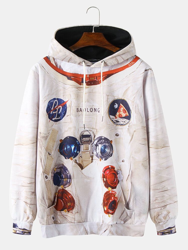 Herrdesign Astronauttryck Känguruficka Långärmad Casual Hoodies