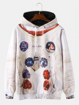 Herrdesign Astronauttryck Känguruficka Långärmad Casual Hoodies