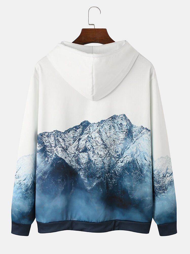 Herrdesign Mountain Landscape Print Pocket Dragstring Hoodies