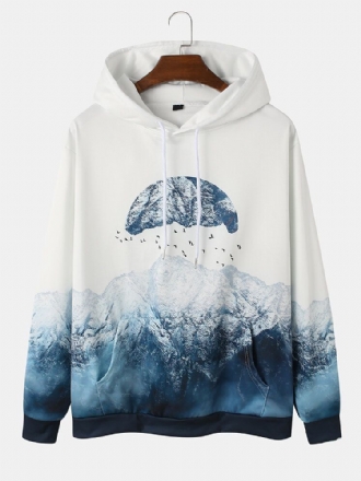 Herrdesign Mountain Landscape Print Pocket Dragstring Hoodies