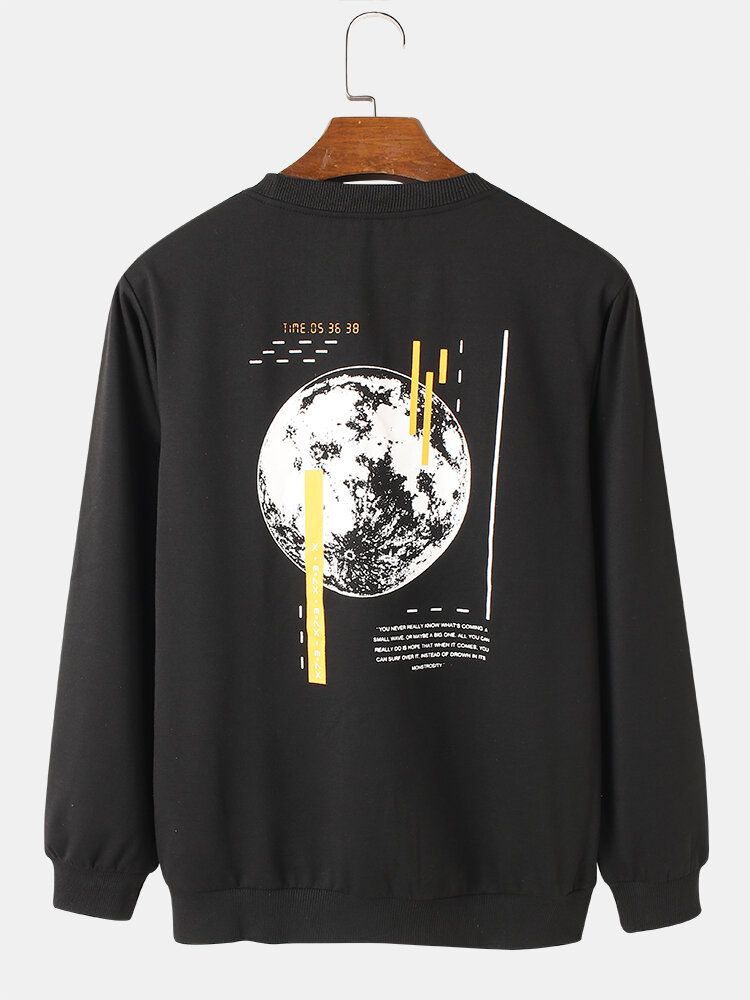 Herrrygg Earth Text Graphic 100% Bomull Overhead Sweatshirts