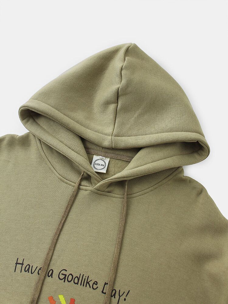 Herrslogan Tecknad Soltryck Enfärgad Känguruficka Casual Hoodie