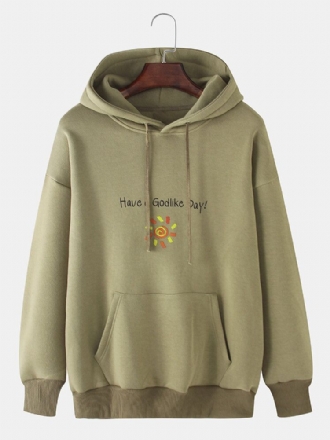 Herrslogan Tecknad Soltryck Enfärgad Känguruficka Casual Hoodie