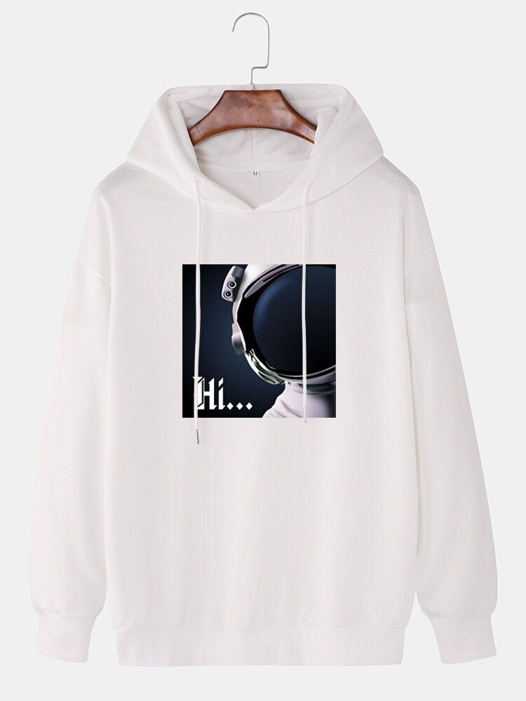 Hi Astronaut Print Långärmad Casual Drop Shoulder Huvtröjor